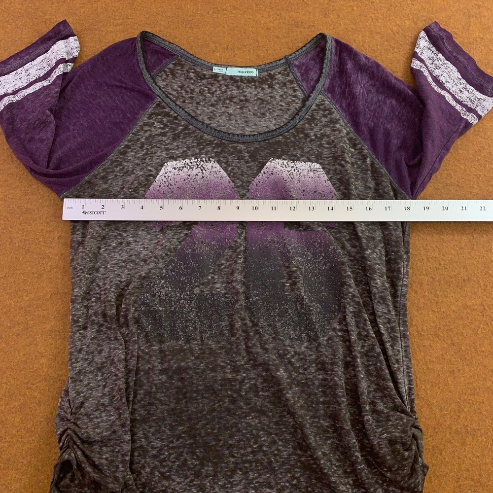 Maurices Womens XL Purple Charcoal Graphic 26 Raglan Burnout Baseball T-Shirt - Picture 4 of 11